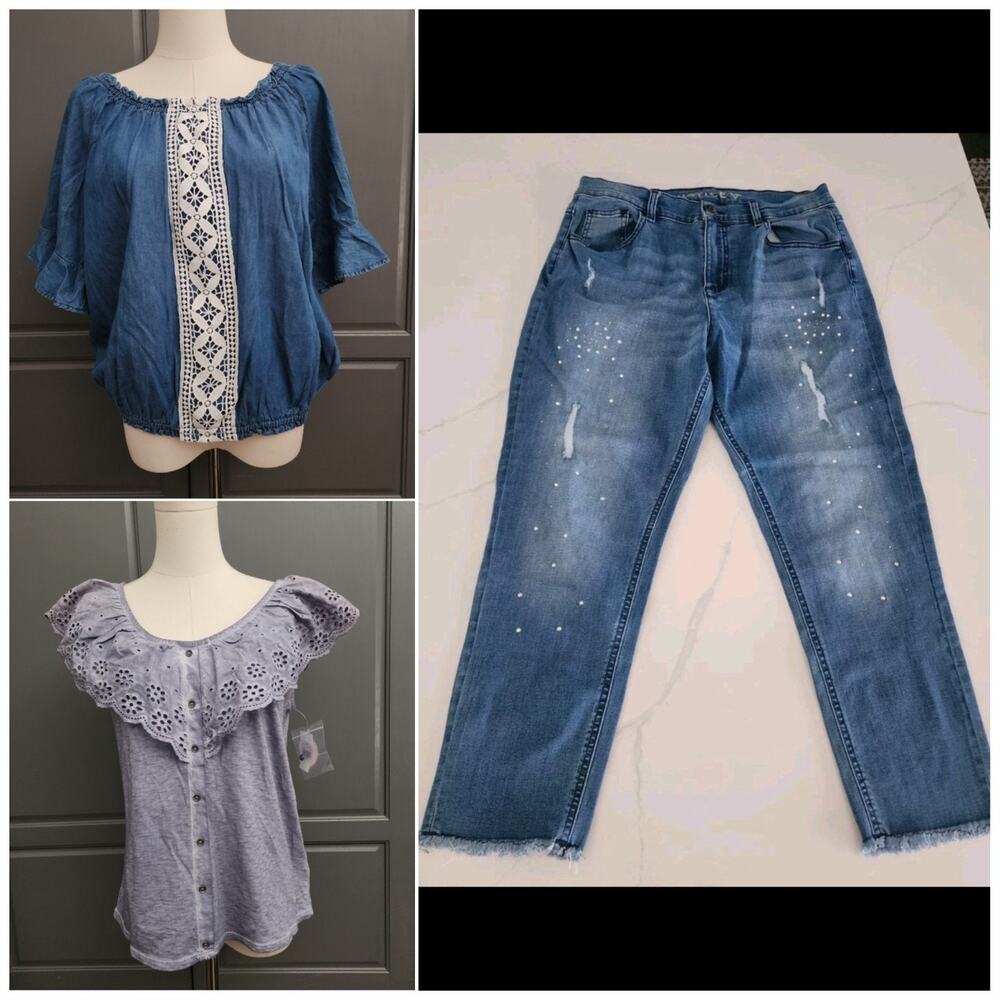 Girls Clothing Lot 3 Pieces Sz 18 Plus/20 Jeans & 2 Tops (1 New Top)